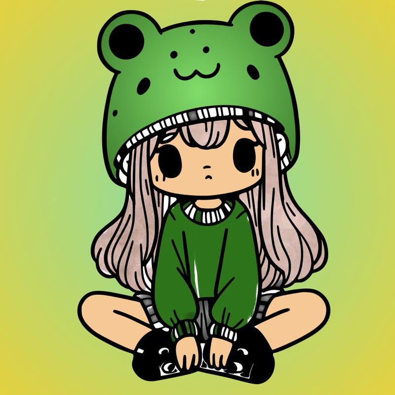 a girl wearing a frog hat and some frog socks