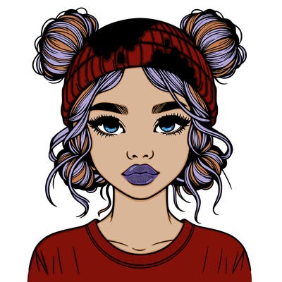 realistic girl with buns in her hair with a beanie on