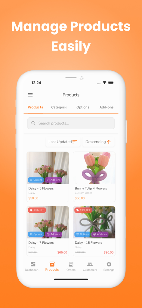 Rolly: Online Store Builder - Rolly app interface for managing products and inventory on mobile