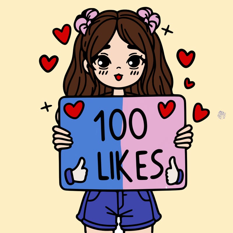 girl holding a sign saying 100 likes