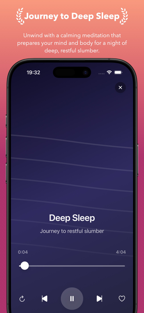 Minday: Daily Meditation - Interfaccia dell'app Minday che riproduce una sessione di meditazione per il sonno profondo.