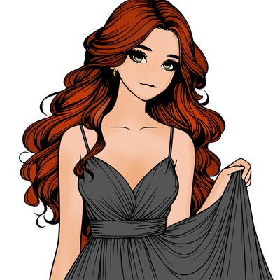 realistic girl in flowy silky prom dress