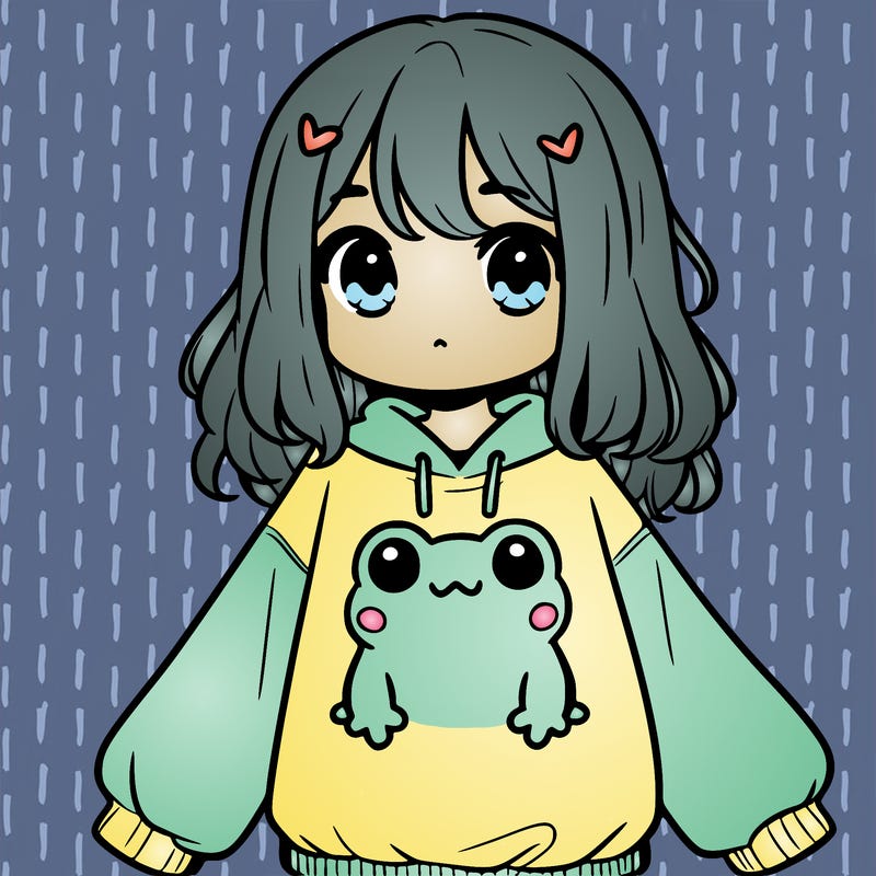 girl wearing frogging sweatshirt