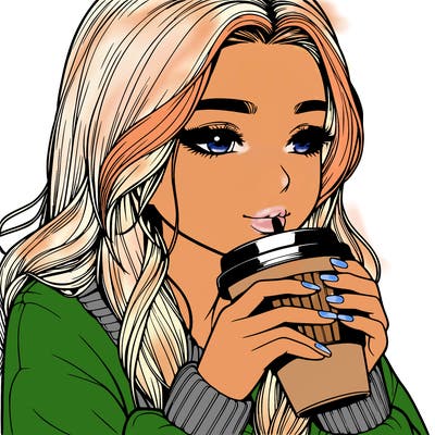 realistic girl drinking coffee