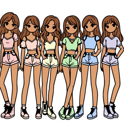 a group of girls wearing crop tops and shorts