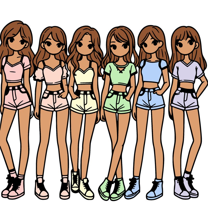 a group of girls wearing crop tops and shorts
