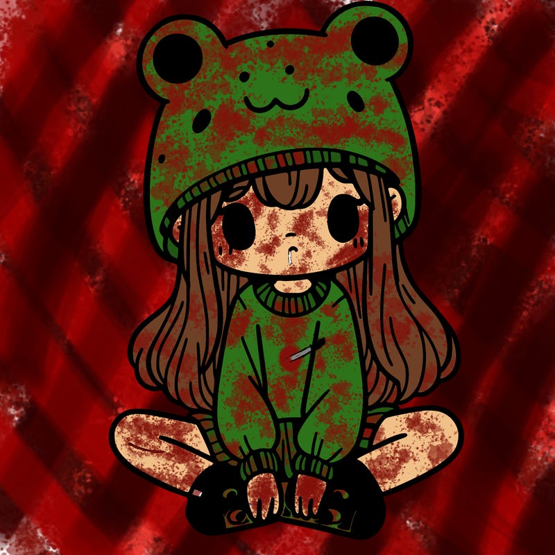 a girl wearing a frog hat and some frog socks