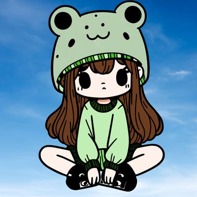 a girl wearing a frog hat and some frog socks