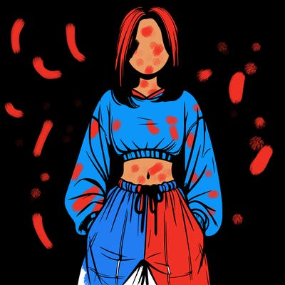 realistic girl faceless with baggy pants and a crop top