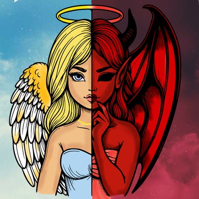 realistic angel half demon