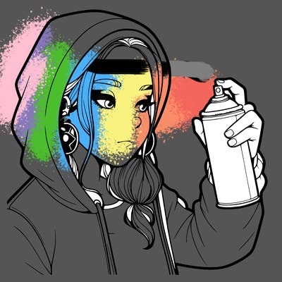 a realistic girl, spray painting