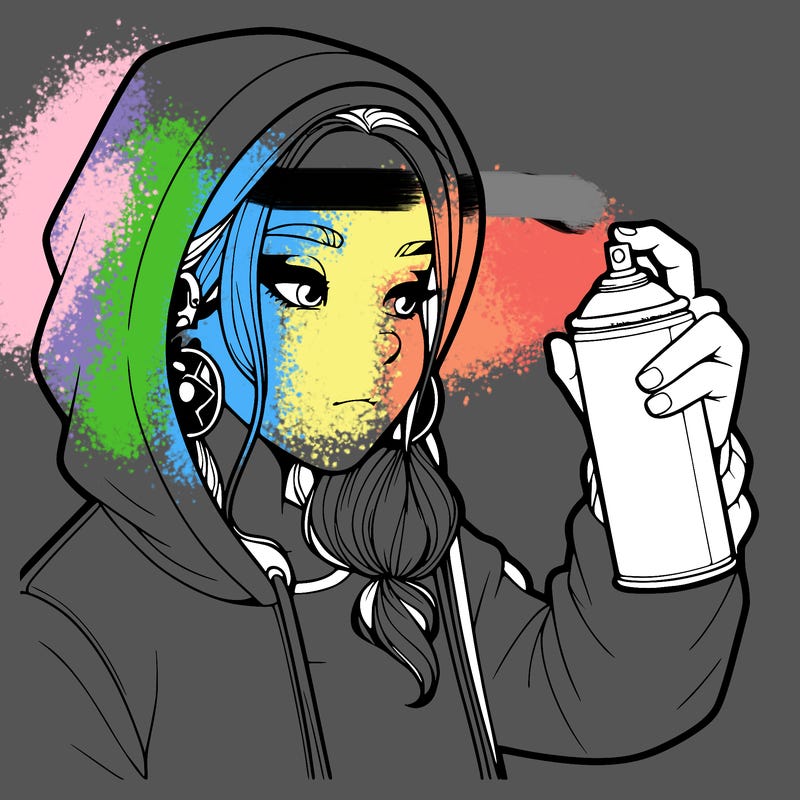 a realistic girl, spray painting