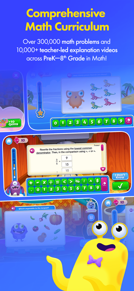 就学前〜中学レベル（PreK-8）向けの包括的な算数カリキュラム。教育ゲームとビデオが登場します。