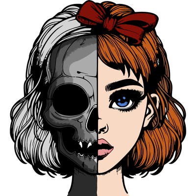 realistic girl with half skull mask