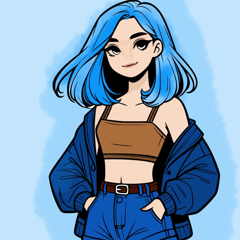 a realistic girl with a crop top and short shorts in an open jacket