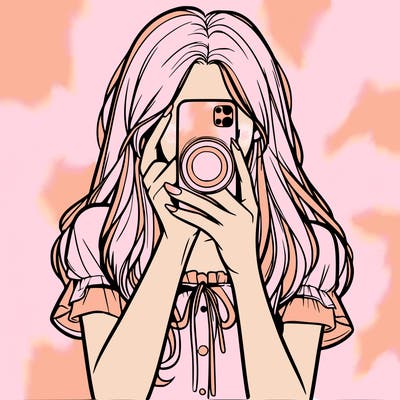 a realistic girl holding her phone taking pictures