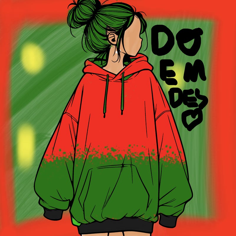 realistic girl with a oversized sweatshirt on and a bun