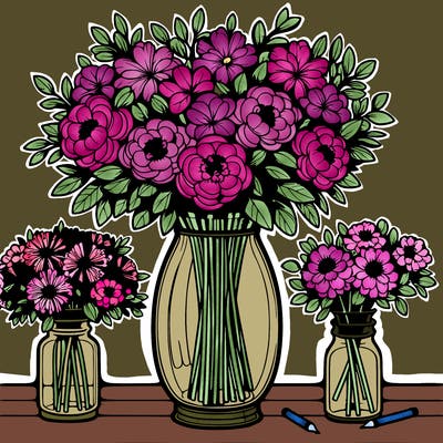 large glass vase full of beautiful flowers realistic