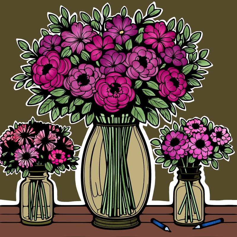 large glass vase full of beautiful flowers realistic