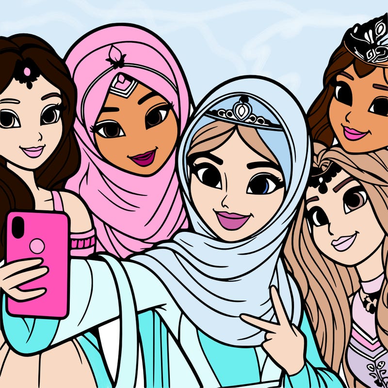 princesses taking a selfie together realistic