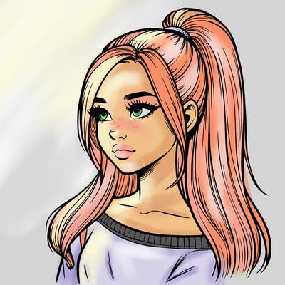 realistic girl with a high ponytail