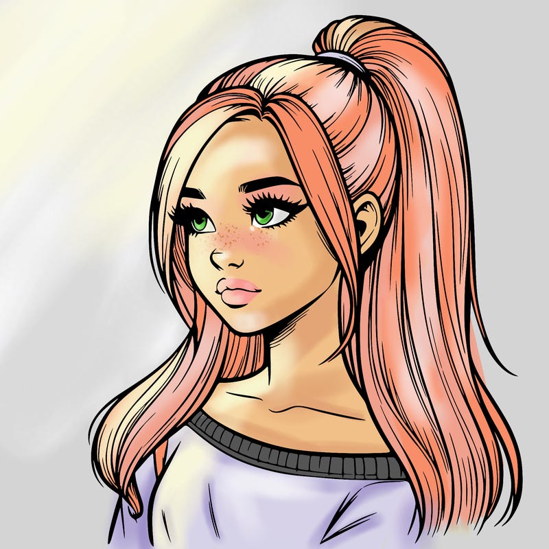 realistic girl with a high ponytail