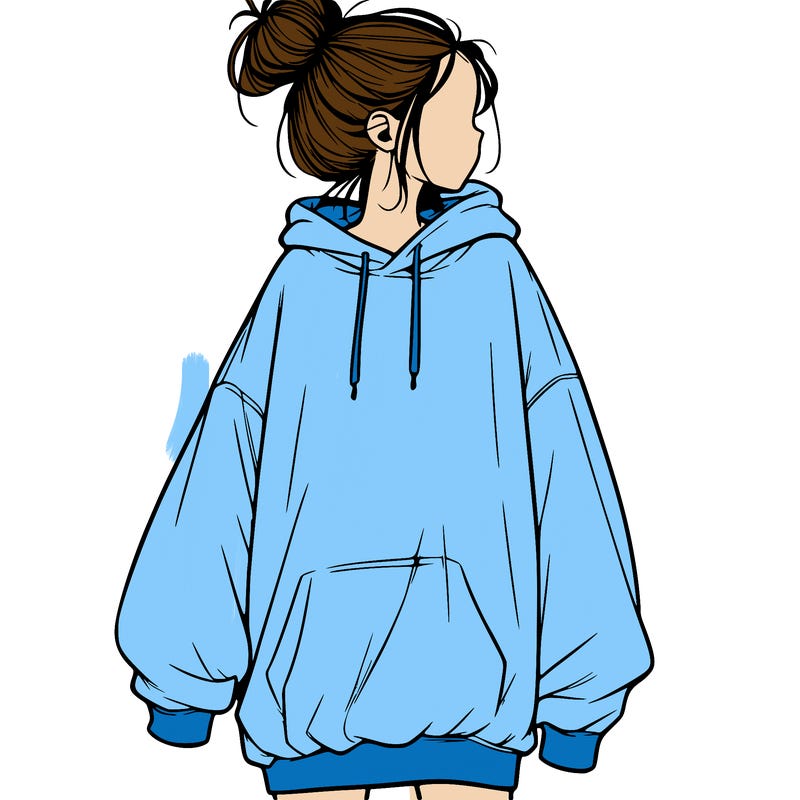 realistic girl with a oversized sweatshirt on and a bun