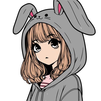 realistic girl wearing a bunny hoodie