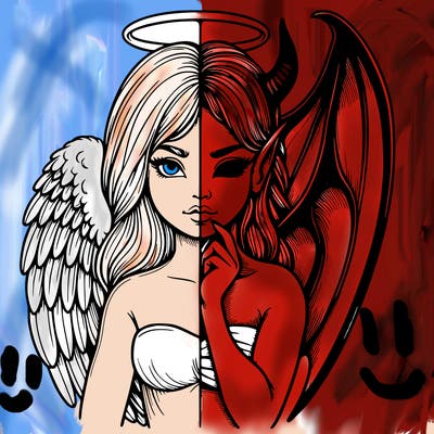 realistic angel half demon