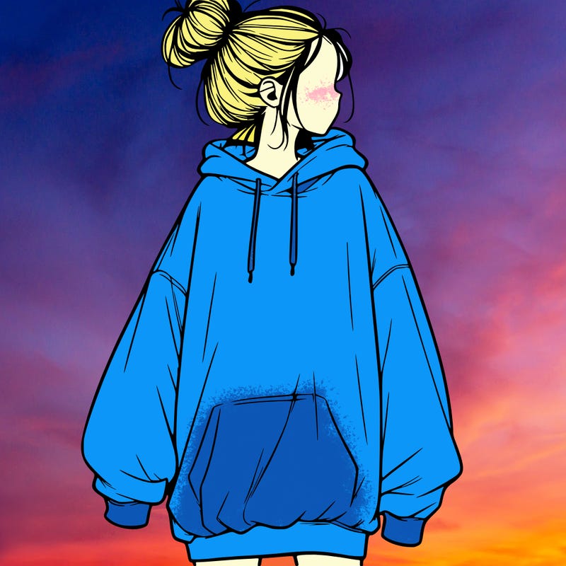 realistic girl with a oversized sweatshirt on and a bun