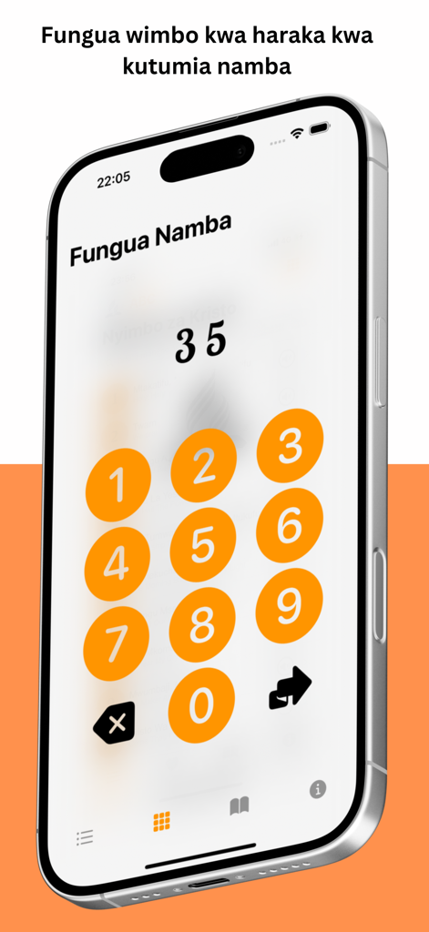 Nyimbo Za Kristo - Interfaz de la aplicación Nyimbo Za Kristo que muestra el teclado numérico para buscar himnos por número