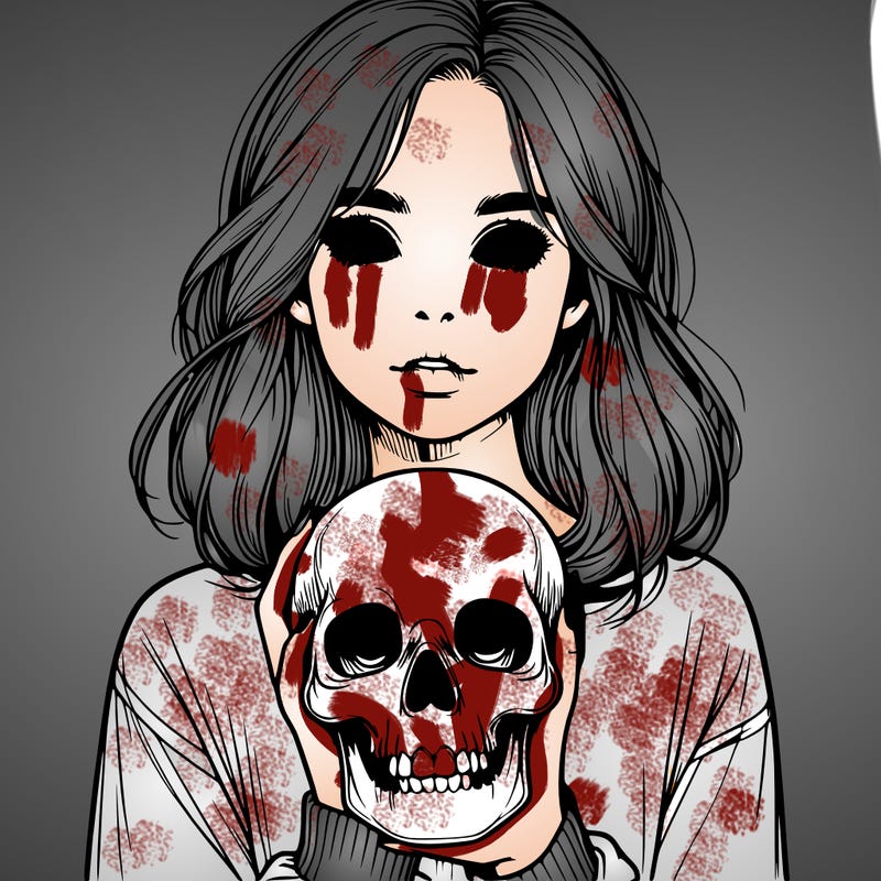 realistic girl holding a skull