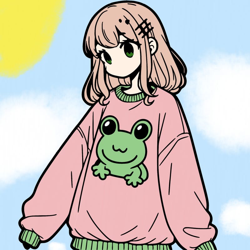 girl wearing frogging sweatshirt