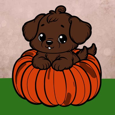 cute little puppy in a pumpkin