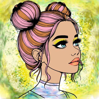realistic girl with buns on the top of her head