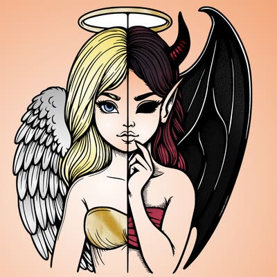 realistic angel half demon