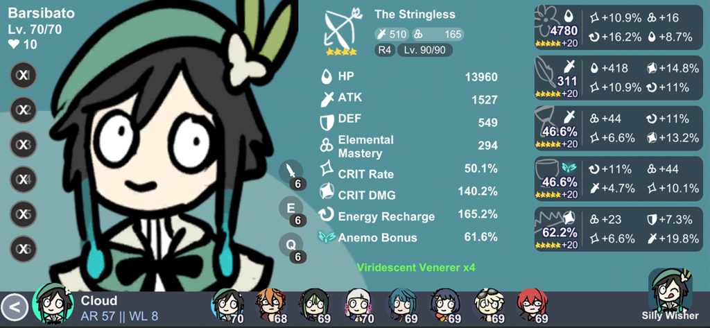 Silly Wisher - Parody character profile card in Silly Wisher with meme art and gameplay stats