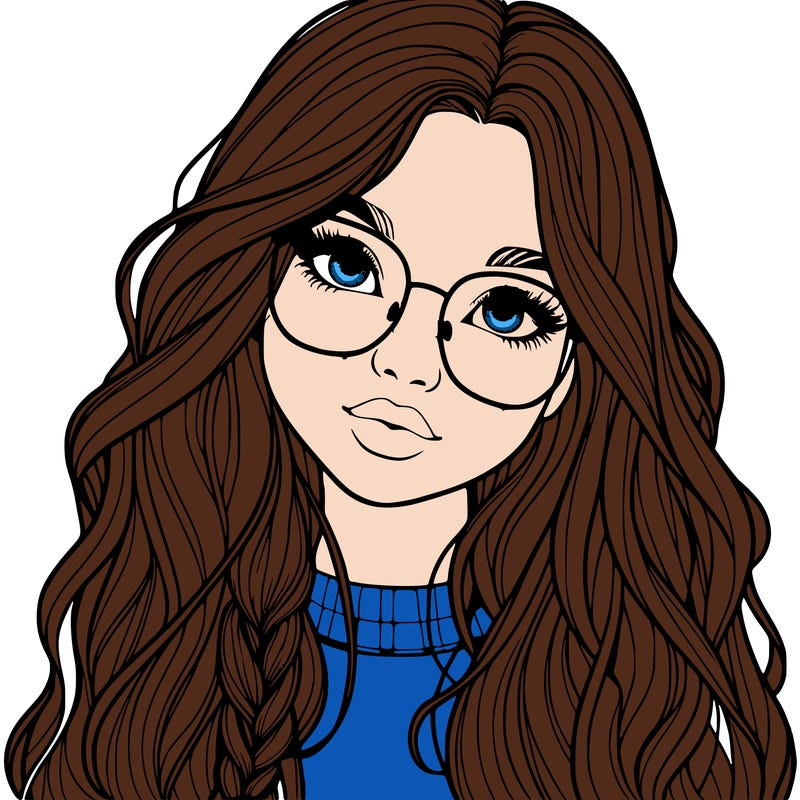girl with long hair and freckles and glasses realistic