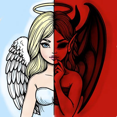 realistic angel half demon