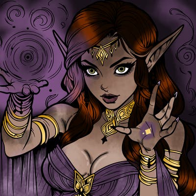 realistic scary beautiful elf sorceress casting spell