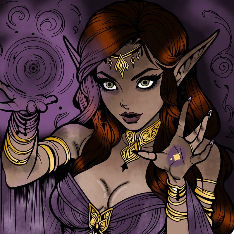 realistic scary beautiful elf sorceress casting spell