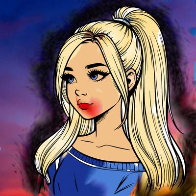 realistic girl with a high ponytail