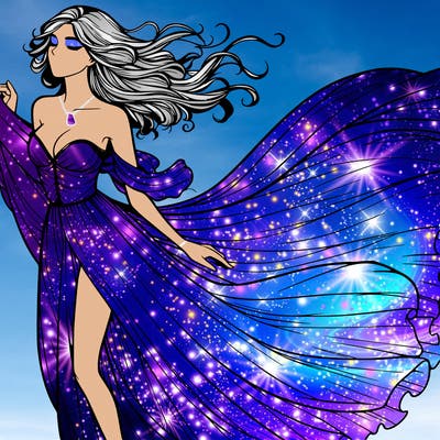realistic woman in dress flowing the the wind