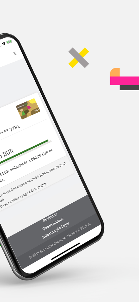 bankintercard Portugal - Interface of the bankintercard Portugal app showing credit card balance and payment information on an iPhone