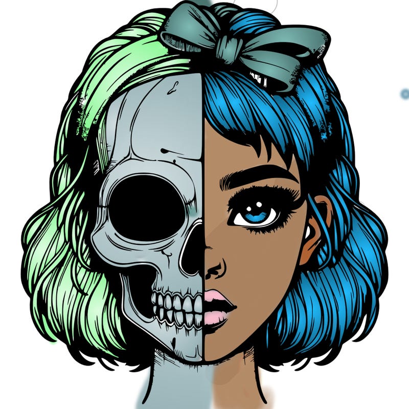 realistic girl with half skull mask