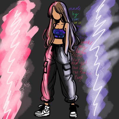 girl in baggy pants crop top and long hair