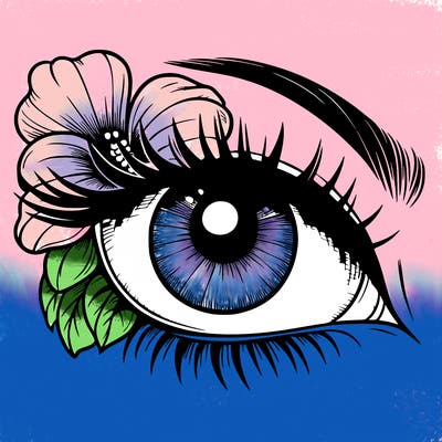 realistic eye with flower