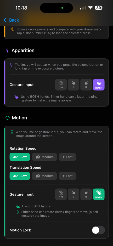 PK-INK - PK-INK app interface showing gesture input and motion control settings for digital magic tricks