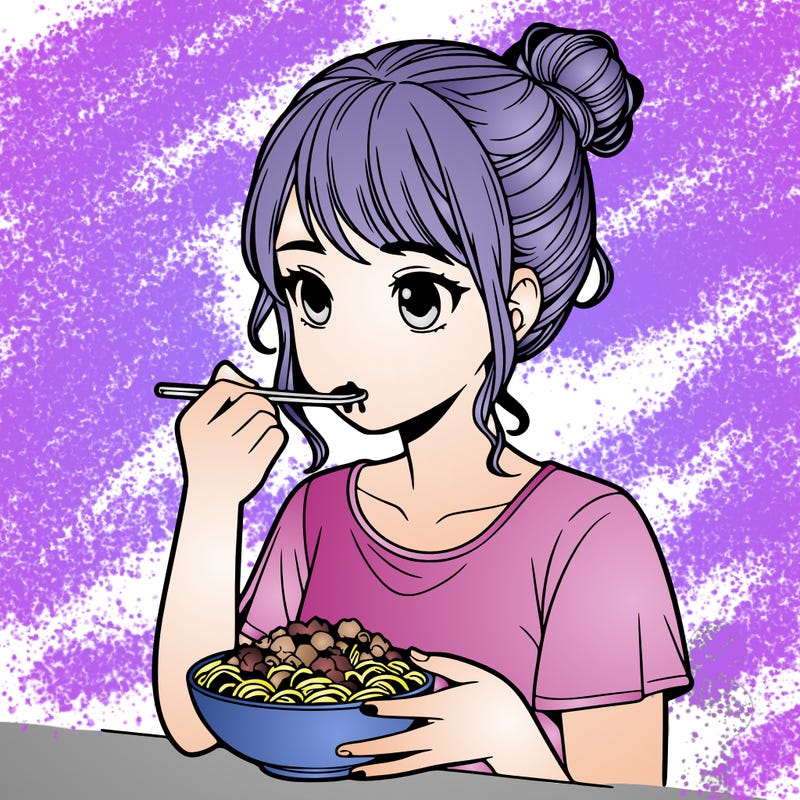a realistic girl, eating food