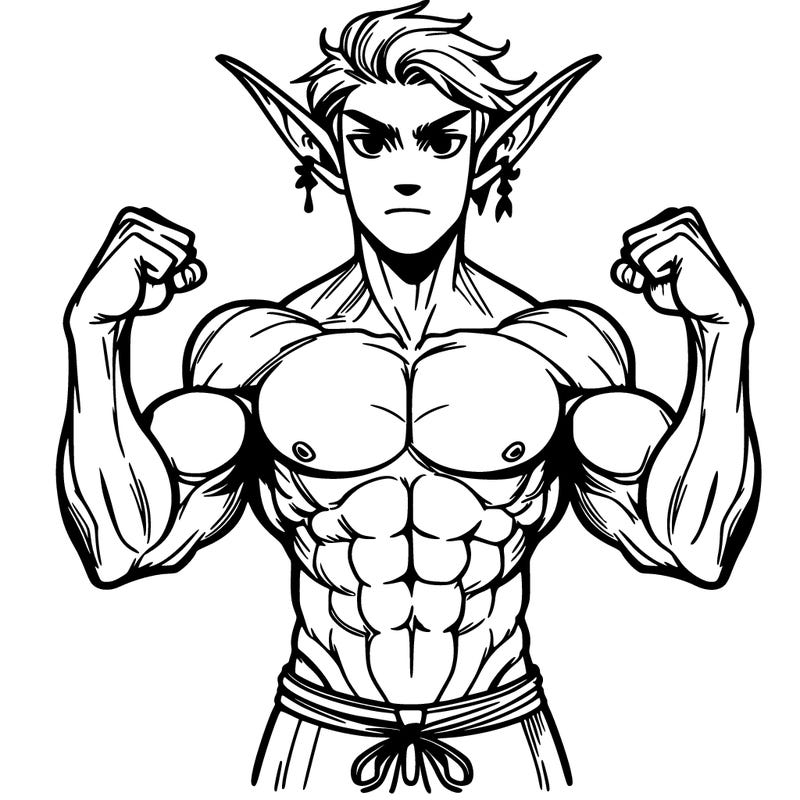 fae male warrior with strong muscles